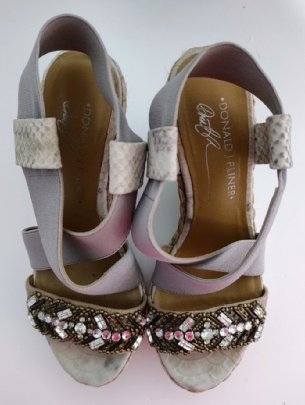 Donal Pliner Embellished Taupe/Grey  Platform Wedge Sandals